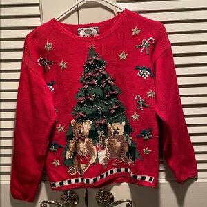 Tiara Vintage Children’s Christmas Sweater With Christmas Tree and Teddy Bears